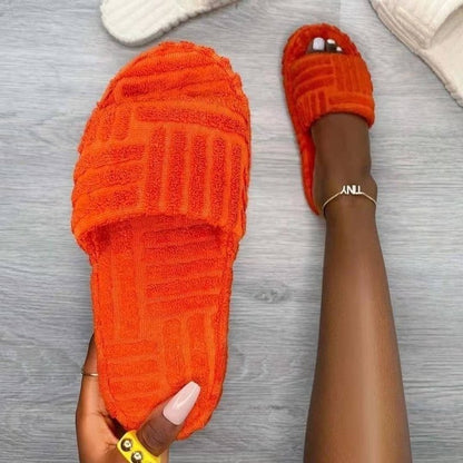 Open-Toed Plush Slippers