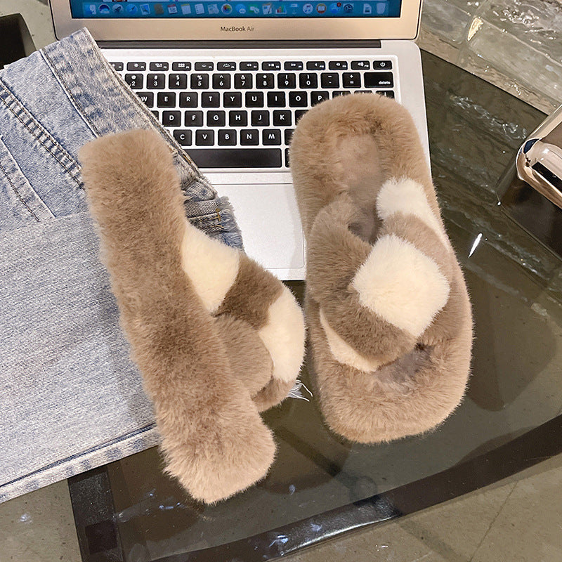 Cross-Strap Fuzzy House Slippers