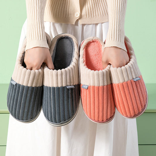 Two-Tone Striped House Slippers